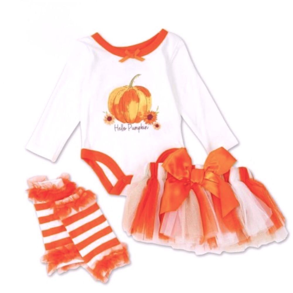 Baby Essentials Baby Girls Hello Pumpkin Bodysuit Set Size 6 Months NWT
